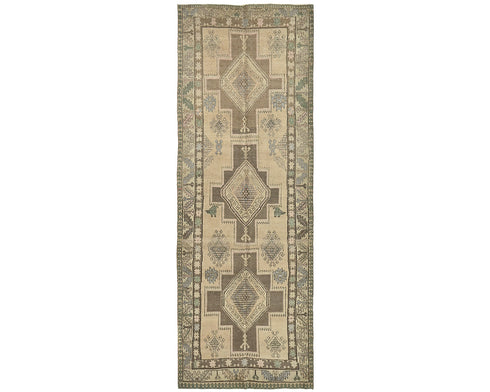 12 Ft Vintage Brown Persian Style Hand Knotted Low Pile Wool Runner Rug